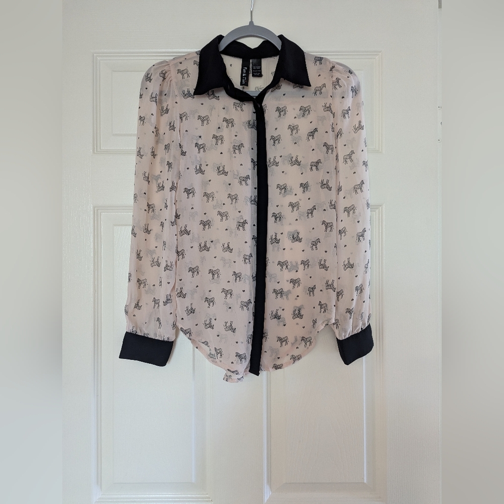 Fun & Flirt Zebra Print Sheer Blouse with Black Trim